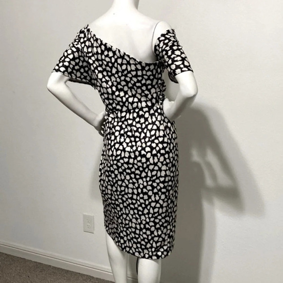 ASOS "NEW" Splodge Print Mono Polka Dot Pleated Shoulder Pencil Midi Dress Sz 12 - Picture 5 of 8